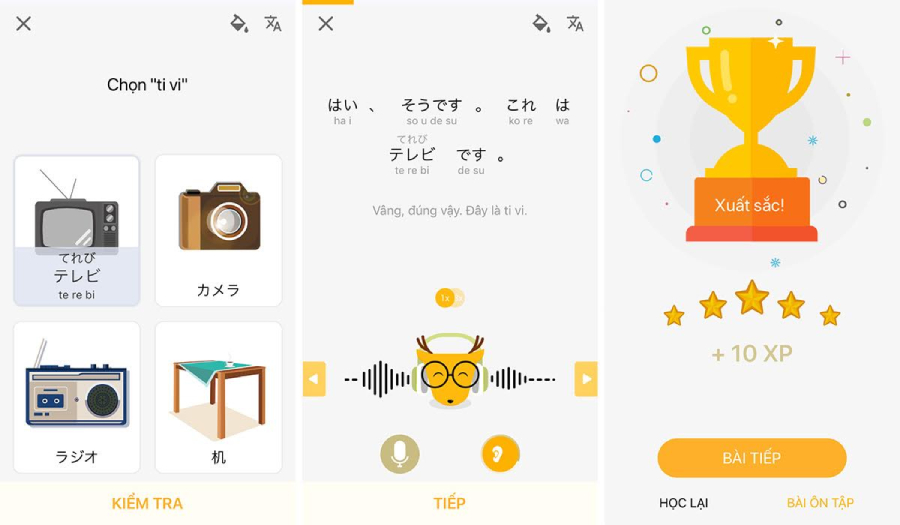 Giao tiện các bài học và trò chơi trí tuệ trong LingoDeer