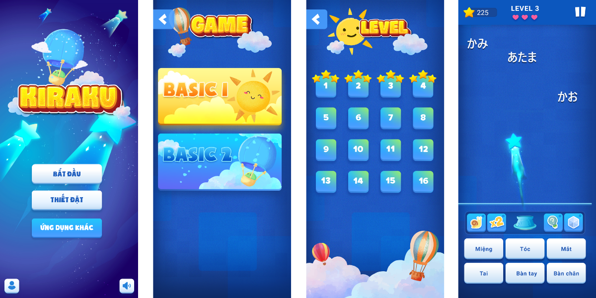 Game Kiraku học từ vựng tiếng Nhật trình độ sơ cấp N5, N4

