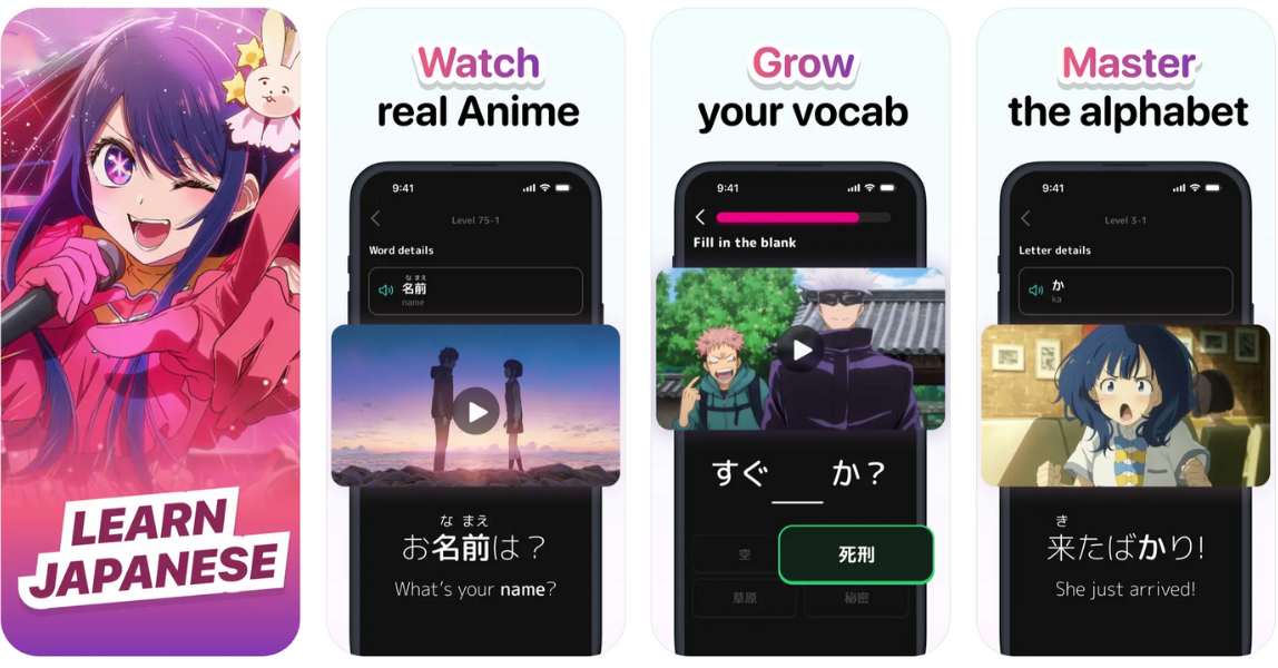 Những bộ phim Anime nổi tiếng đều có trong Japanese by Anime! Kanji, Kana 

