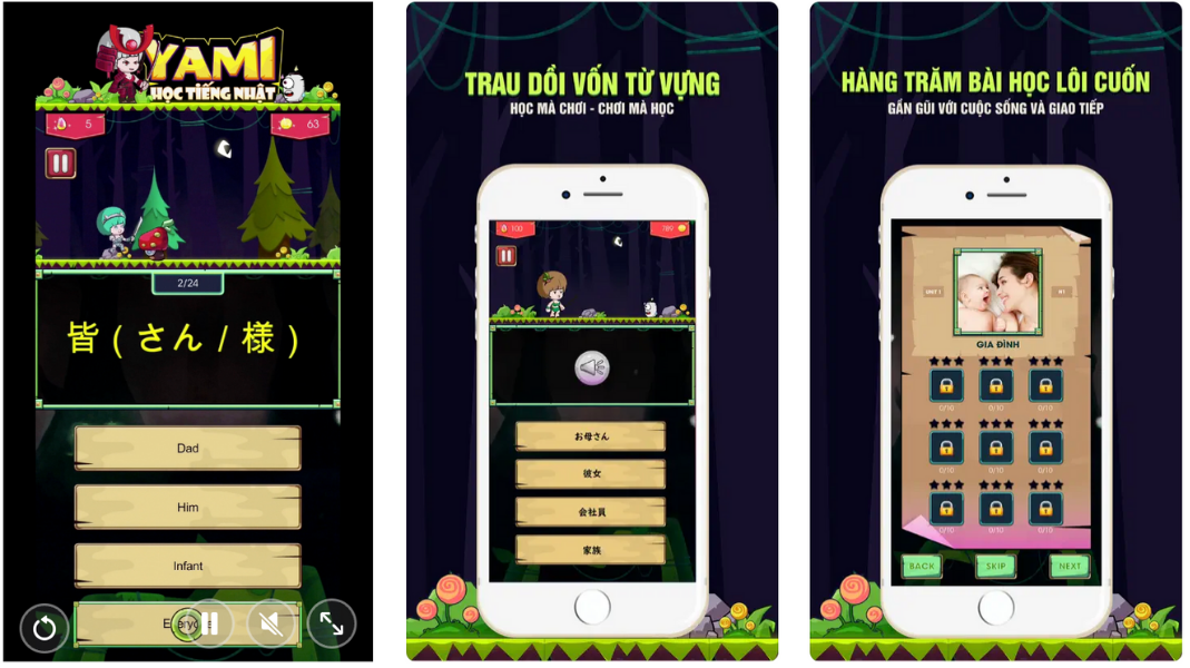 Yami vừa là game học ngữ pháp vừa là game học từ vựng tiếng Nhật đa dạng chủ đề

