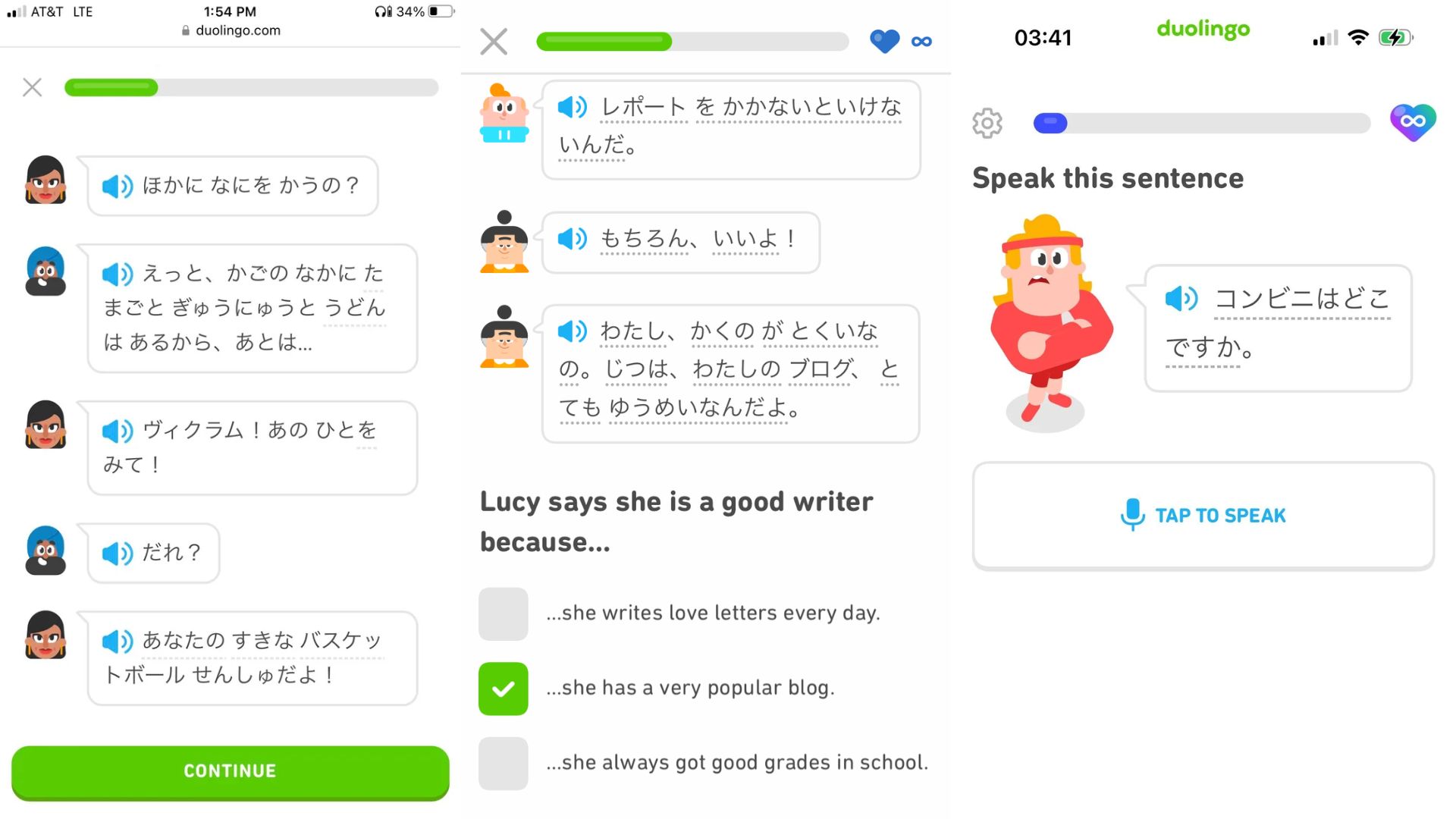 App Duolingo với phần luyện nói xen lẫn với các phần học từ vựng, ngữ pháp