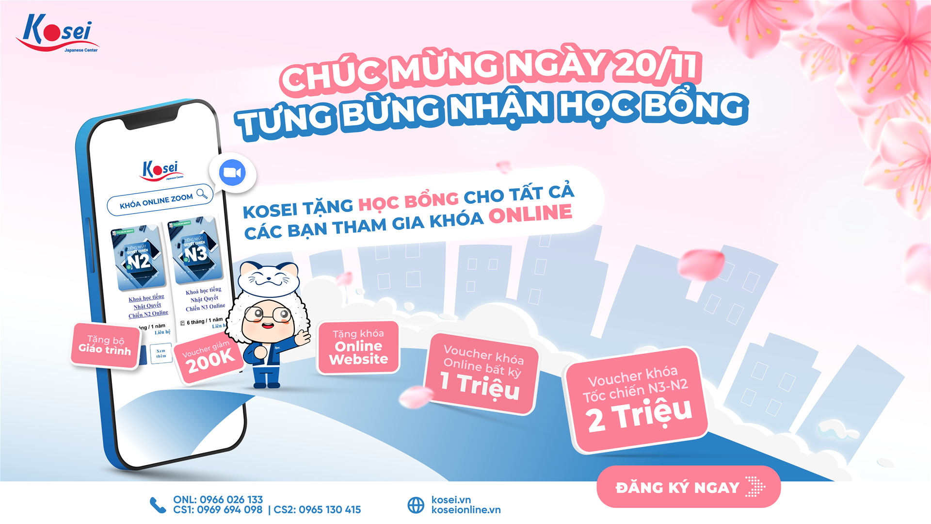 học bổng online, khoá học online, kosei, trung tâm tiếng nhật kosei, nhà giáo việt nam 20/11, học bổng khoá học online, học bổng tiếng nhật, tiếng nhật online