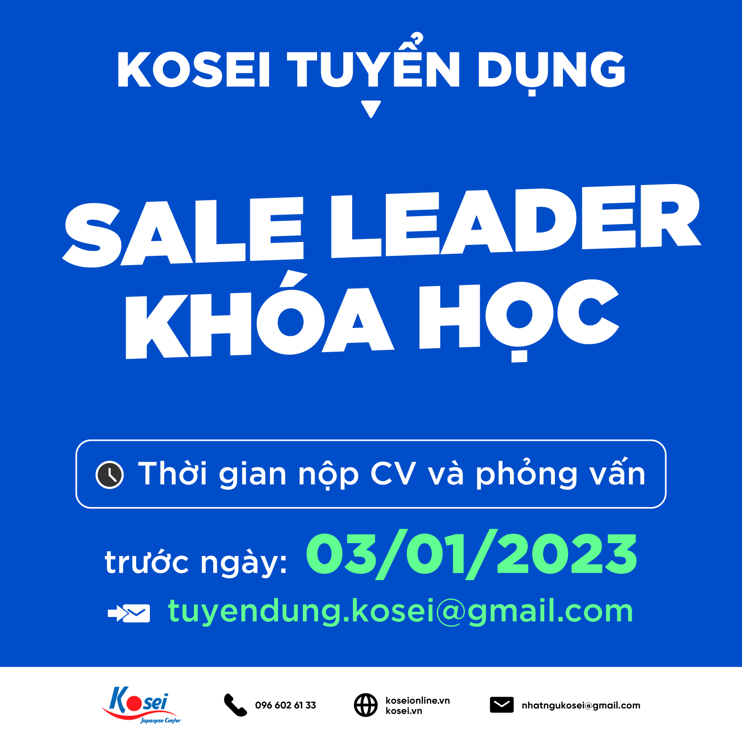 KOSEI TUYỂN DỤNG SALE LEADER HÀ NỘI