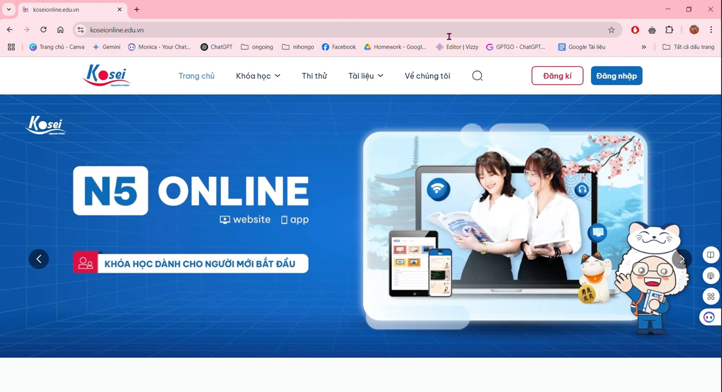 Truy cập trang web dành riêng cho JLPT thi thử của Kosei