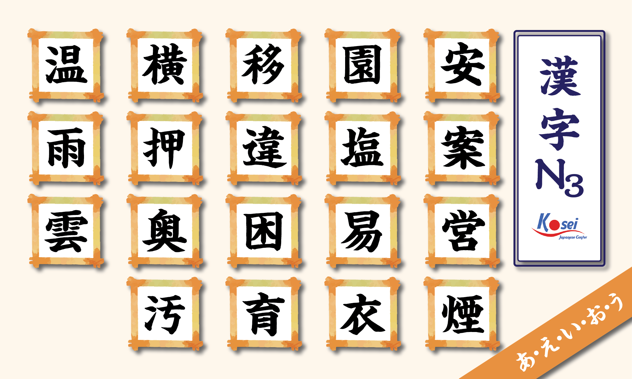 Tổng hợp Kanji N3 theo âm on: a- e- i- o- u-