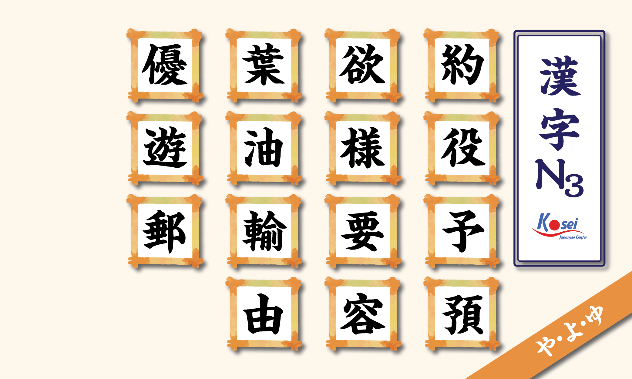 Tổng hợp Kanji N3 theo âm on: hàng Y