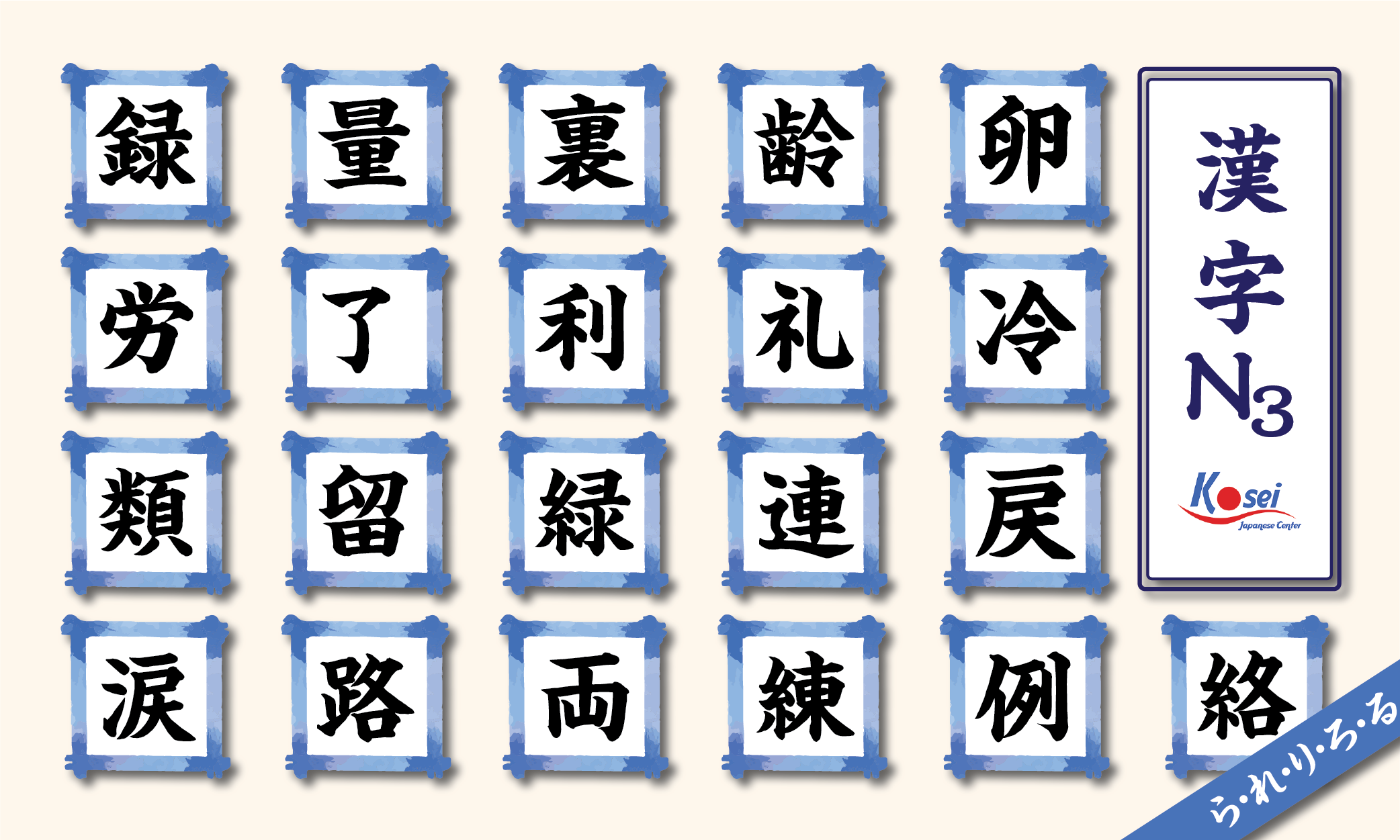 Tổng hợp Kanji N3 theo âm on: hàng R